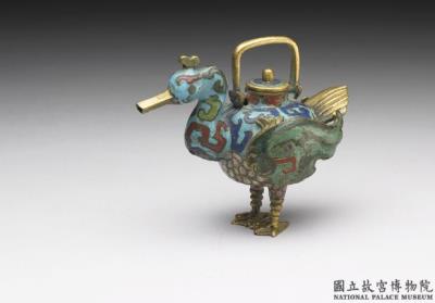 图片[2]-Copper ewer in the shape of a waterfowl with cloisonne enamels, Qing dynasty (1644-1911)-China Archive